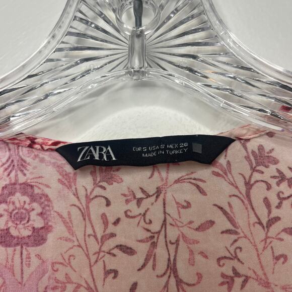 Zara Boho Patchwork Floral Dress Pink Red Long Sleeve Tassel Tie Mini Sz Small - Picture 12 of 12